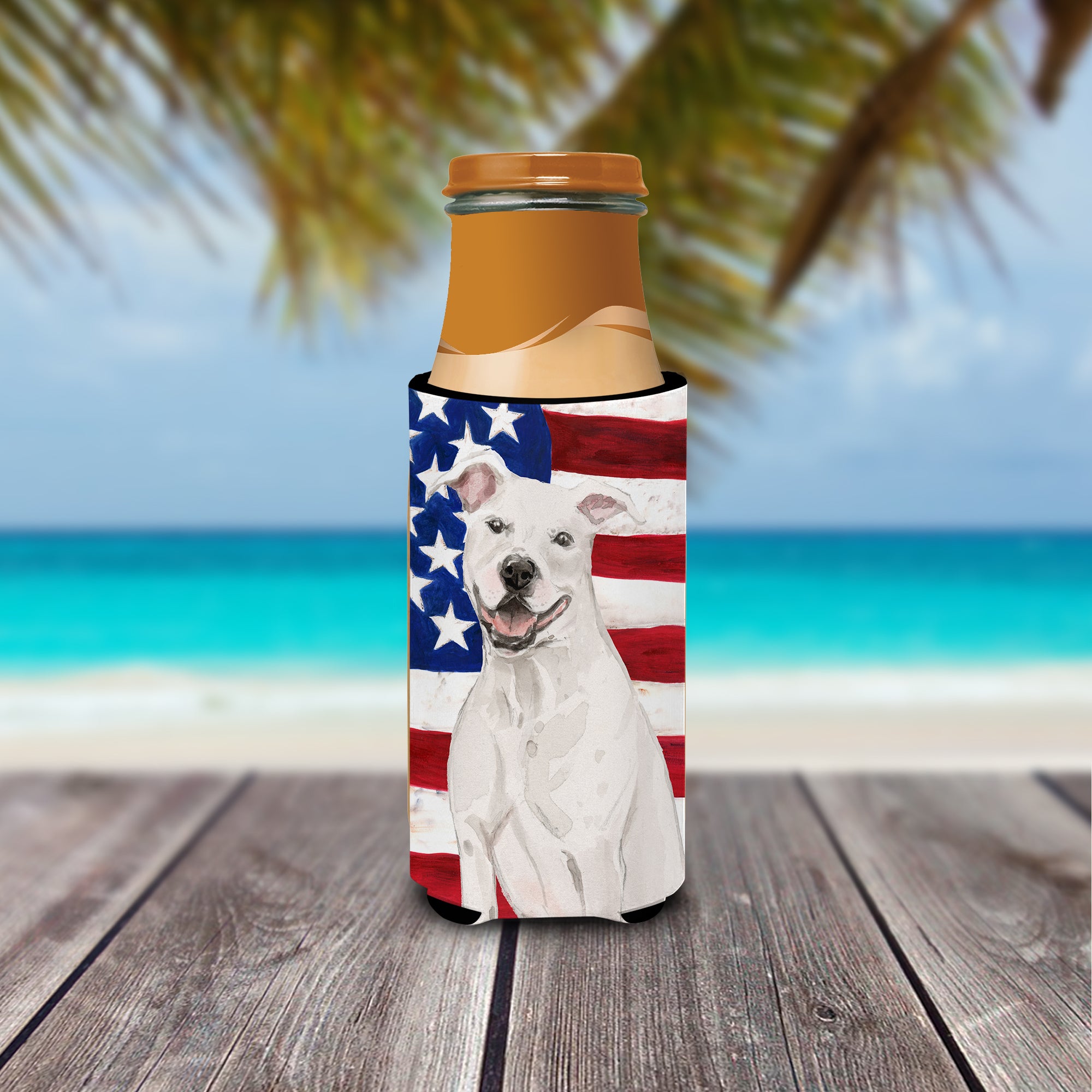 White Staffie Bull Terrier Patriotic  Ultra Hugger for slim cans BB9361MUK  the-store.com.