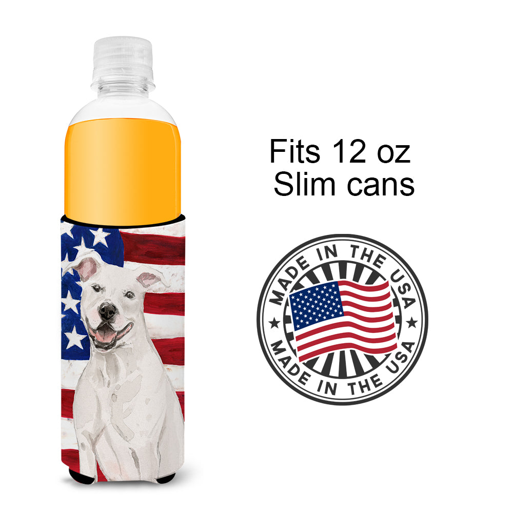 White Staffie Bull Terrier Patriotic  Ultra Hugger for slim cans BB9361MUK