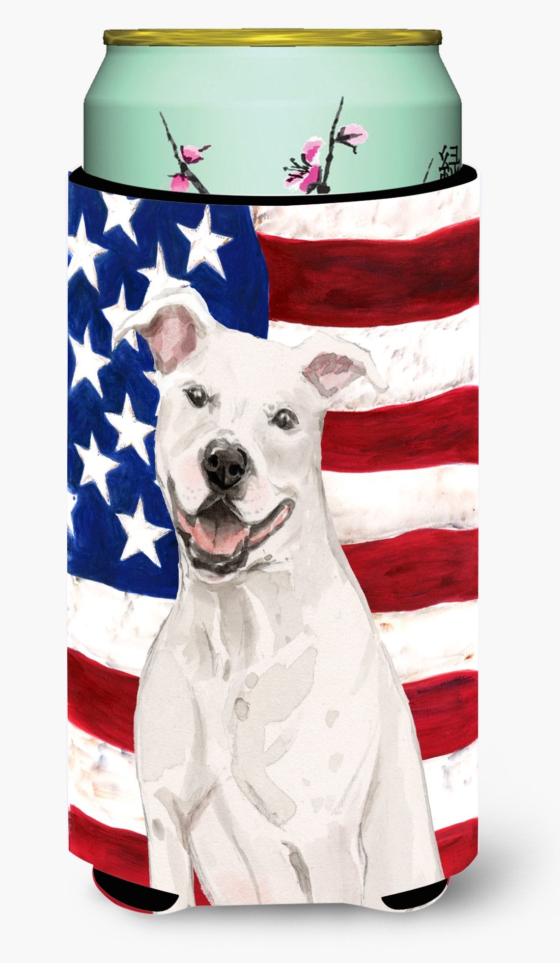White Staffie Bull Terrier Patriotic Tall Boy Beverage Insulator Hugger BB9361TBC by Caroline&#39;s Treasures