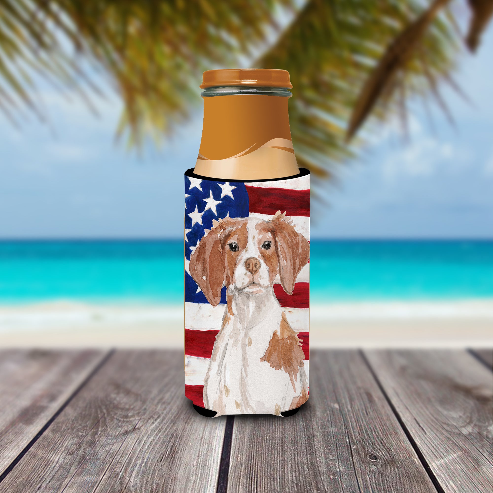 Brittany Spaniel Patriotic  Ultra Hugger for slim cans BB9364MUK  the-store.com.