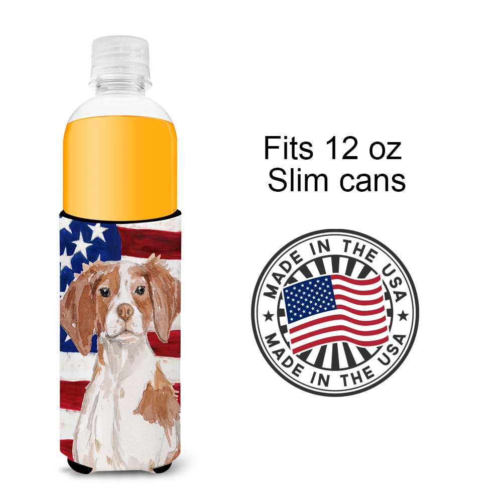 Brittany Spaniel Patriotic  Ultra Hugger for slim cans BB9364MUK  the-store.com.