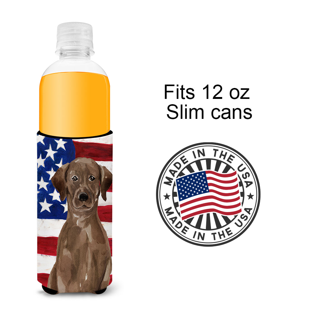 Chocolate Labrador Patriotic  Ultra Hugger for slim cans BB9365MUK