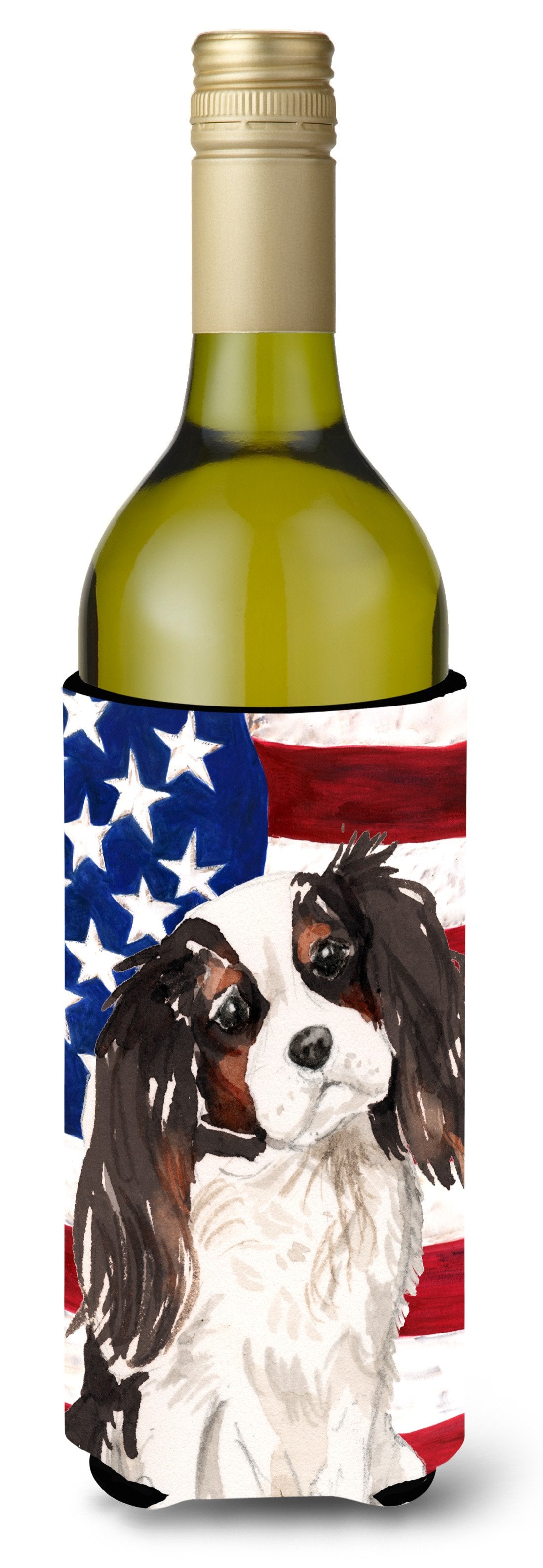 Tricolor Cavalier Spaniel Patriotic Wine Bottle Beverge Insulator Hugger BB9367LITERK by Caroline&#39;s Treasures