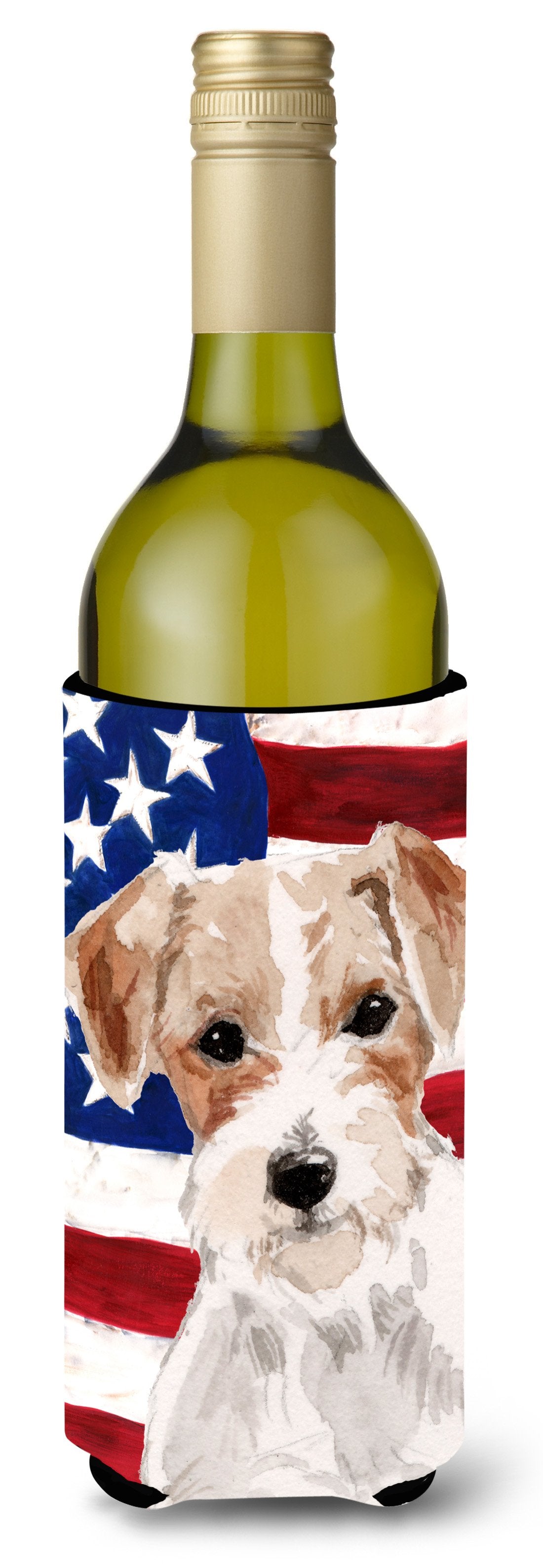 Wire Hair Jack Russell Patriotic Wine Bottle Beverge Insulator Hugger BB9368LITERK by Caroline&#39;s Treasures