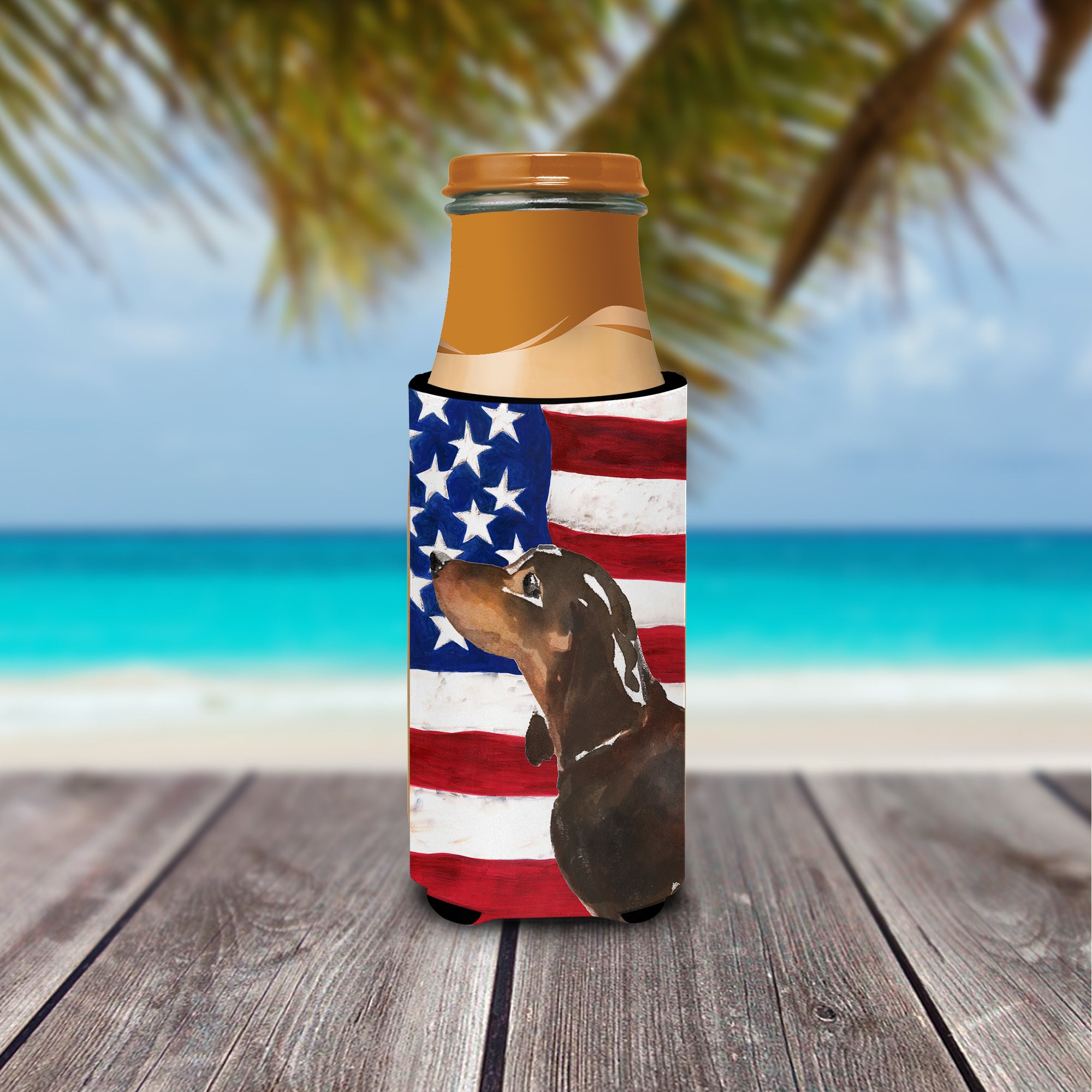 Black and Tan Dachshund Patriotic  Ultra Hugger for slim cans BB9370MUK