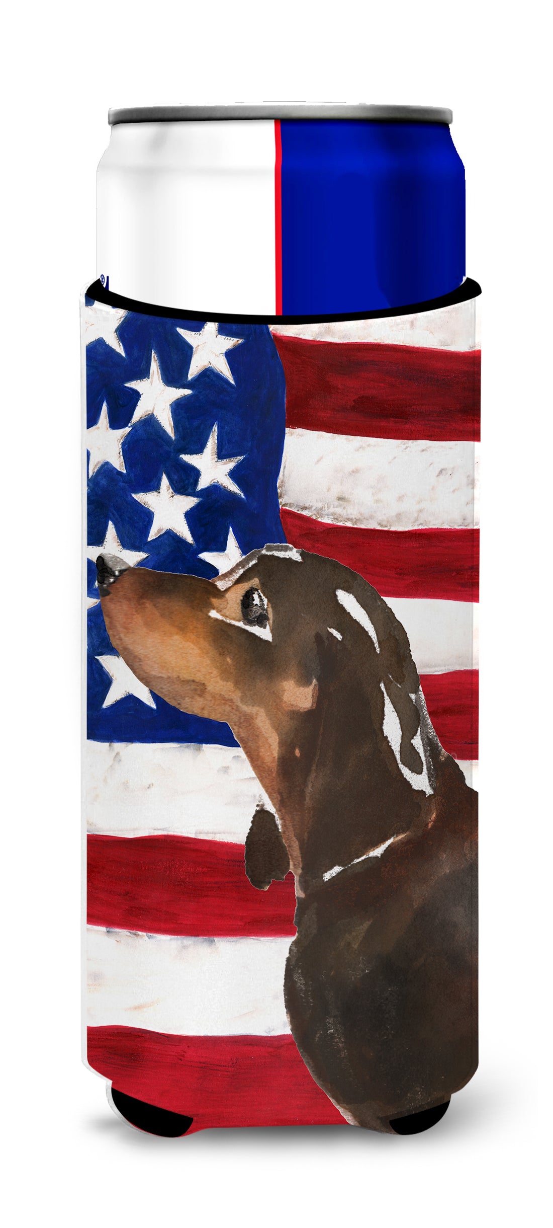 Black and Tan Dachshund Patriotic  Ultra Hugger for slim cans BB9370MUK  the-store.com.