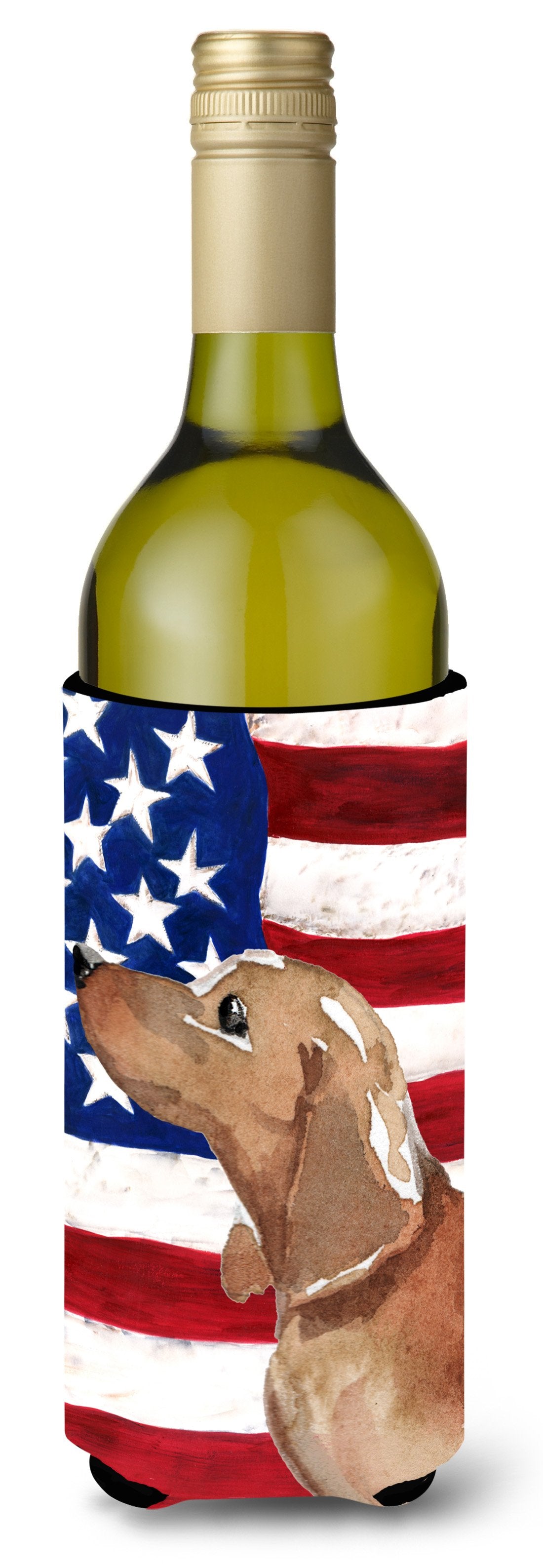Red Tan Dachshund Patriotic Wine Bottle Beverge Insulator Hugger BB9371LITERK by Caroline&#39;s Treasures
