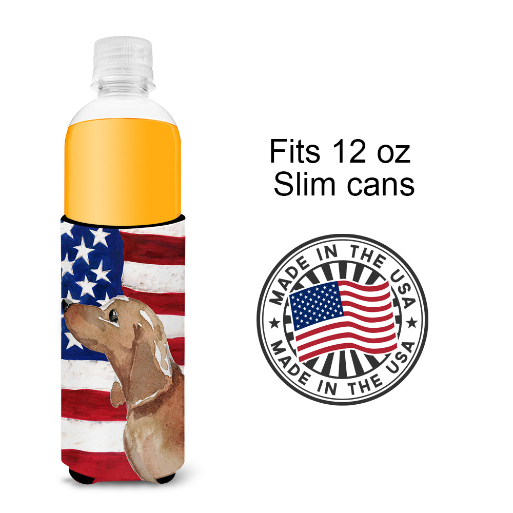 Red Tan Dachshund Patriotic  Ultra Hugger for slim cans BB9371MUK