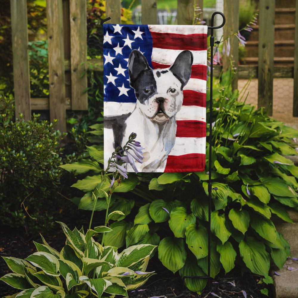 Black White French Bulldog Patriotic Flag Garden Size BB9372GF