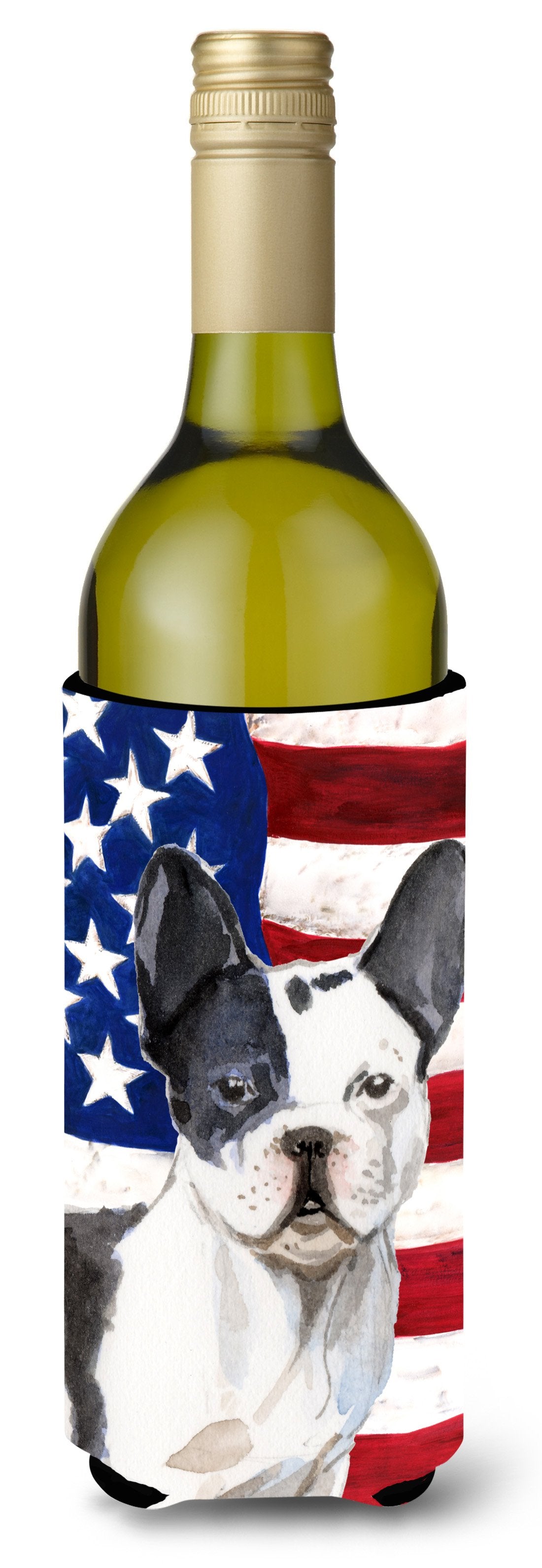 Black White French Bulldog Patriotic Wine Bottle Beverge Insulator Hugger BB9372LITERK by Caroline&#39;s Treasures
