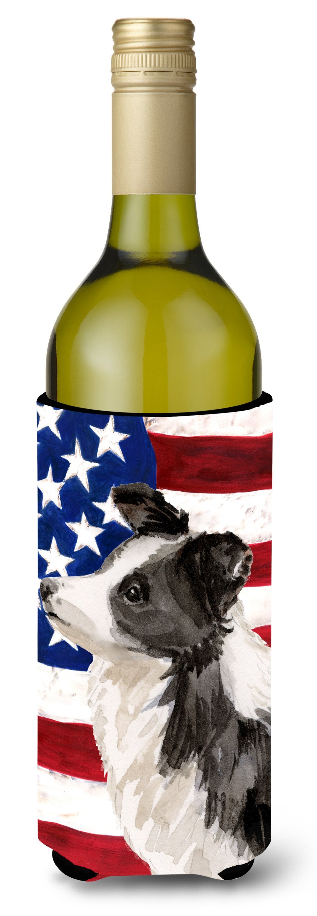 Border Collie Patriotic Wine Bottle Beverge Insulator Hugger BB9373LITERK by Caroline&#39;s Treasures