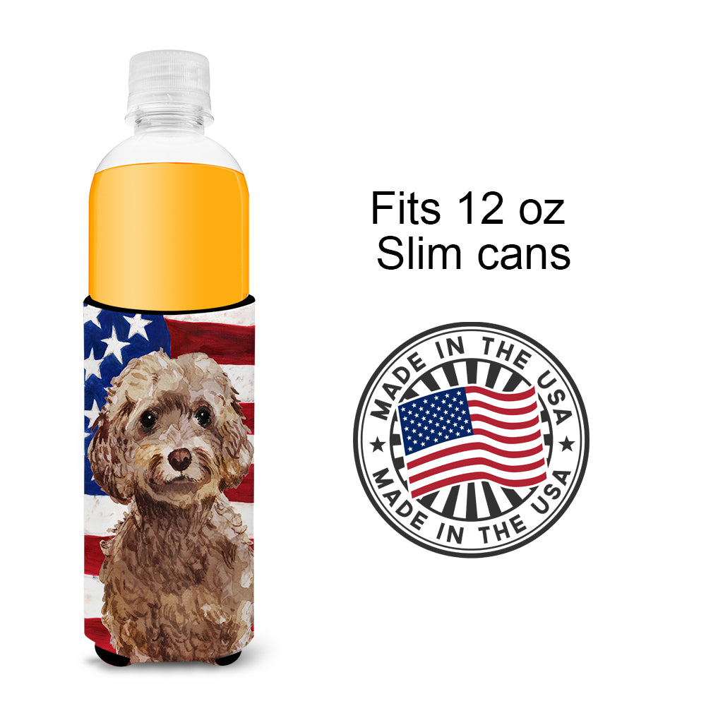 Brown Cockapoo Patriotic  Ultra Hugger for slim cans BB9374MUK  the-store.com.