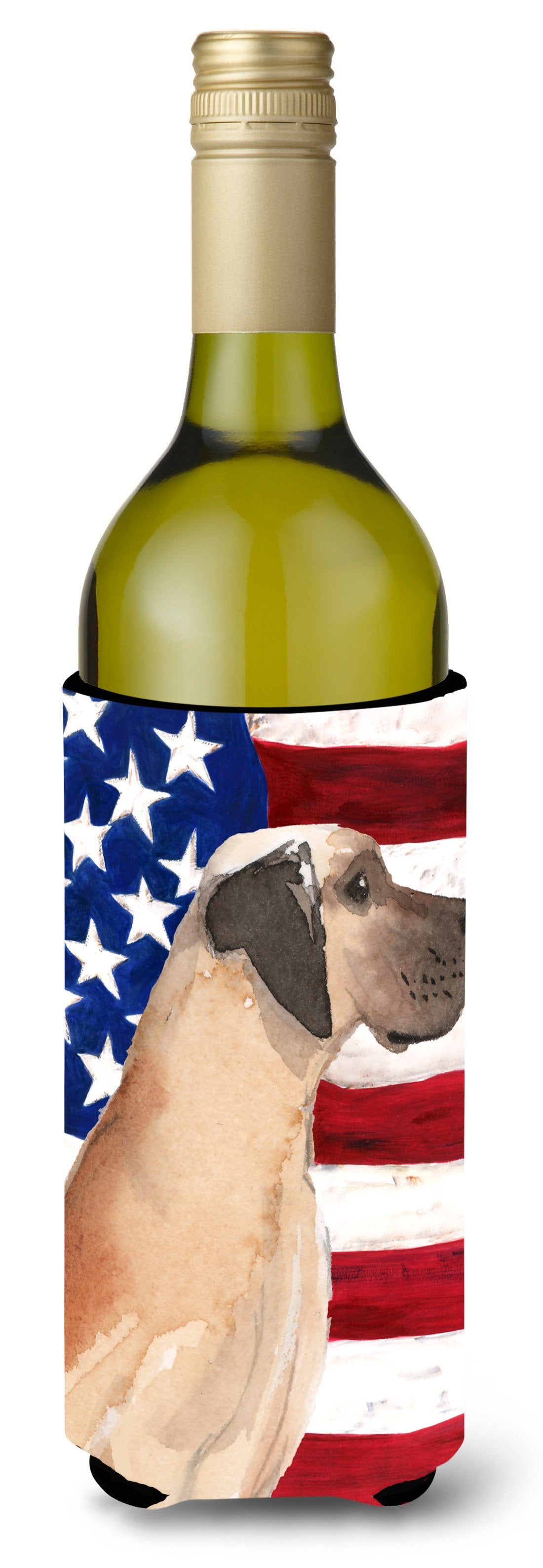 Fawn Natural Great Dane Patriotic Wine Bottle Beverge Insulator Hugger BB9384LITERK by Caroline&#39;s Treasures