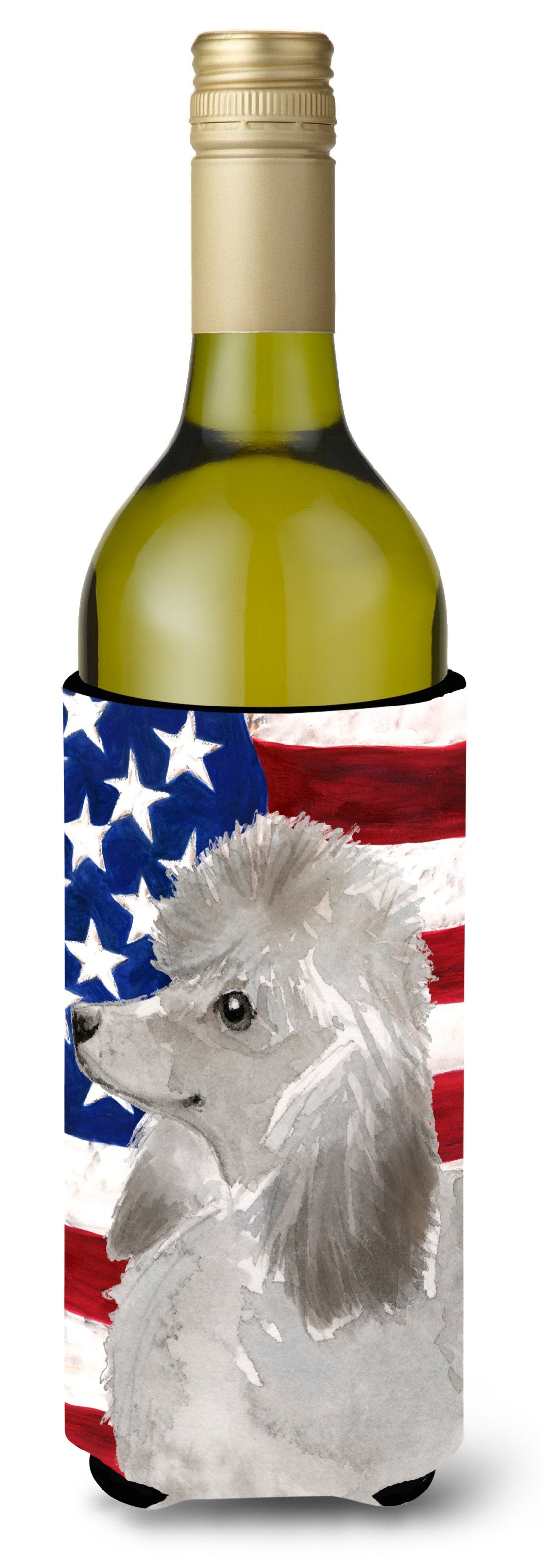 Grey Standard Poodle Patriotic Wine Bottle Beverge Insulator Hugger BB9385LITERK by Caroline&#39;s Treasures