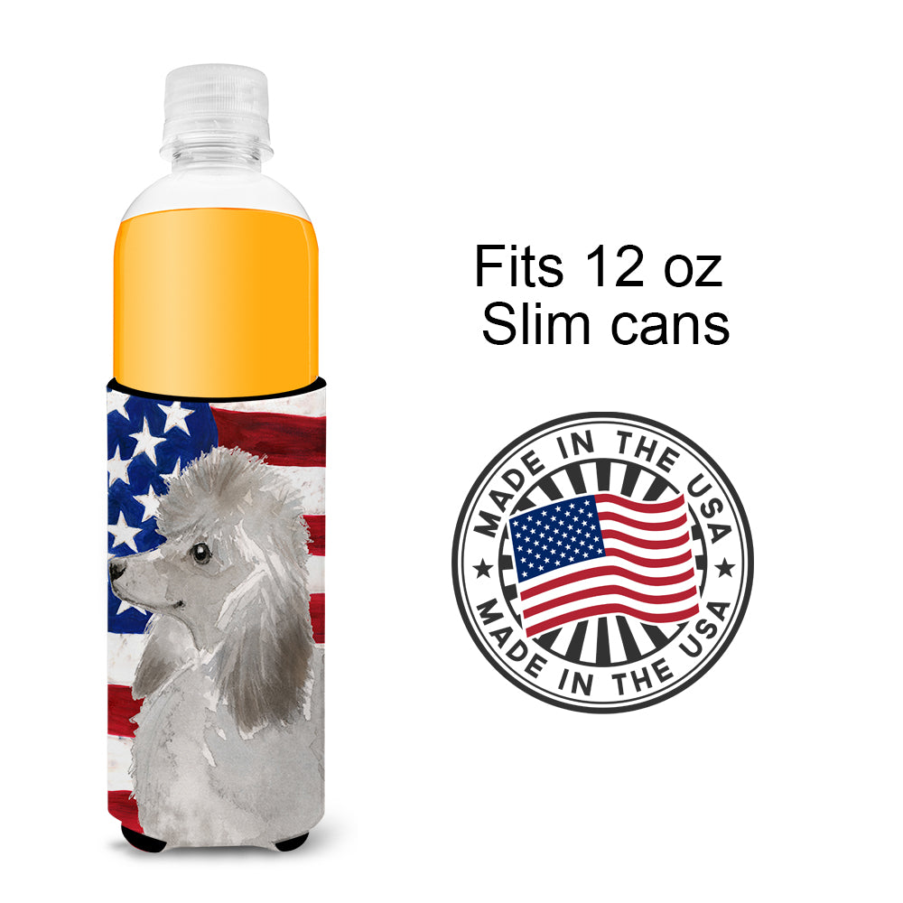 Grey Standard Poodle Patriotic  Ultra Hugger for slim cans BB9385MUK  the-store.com.