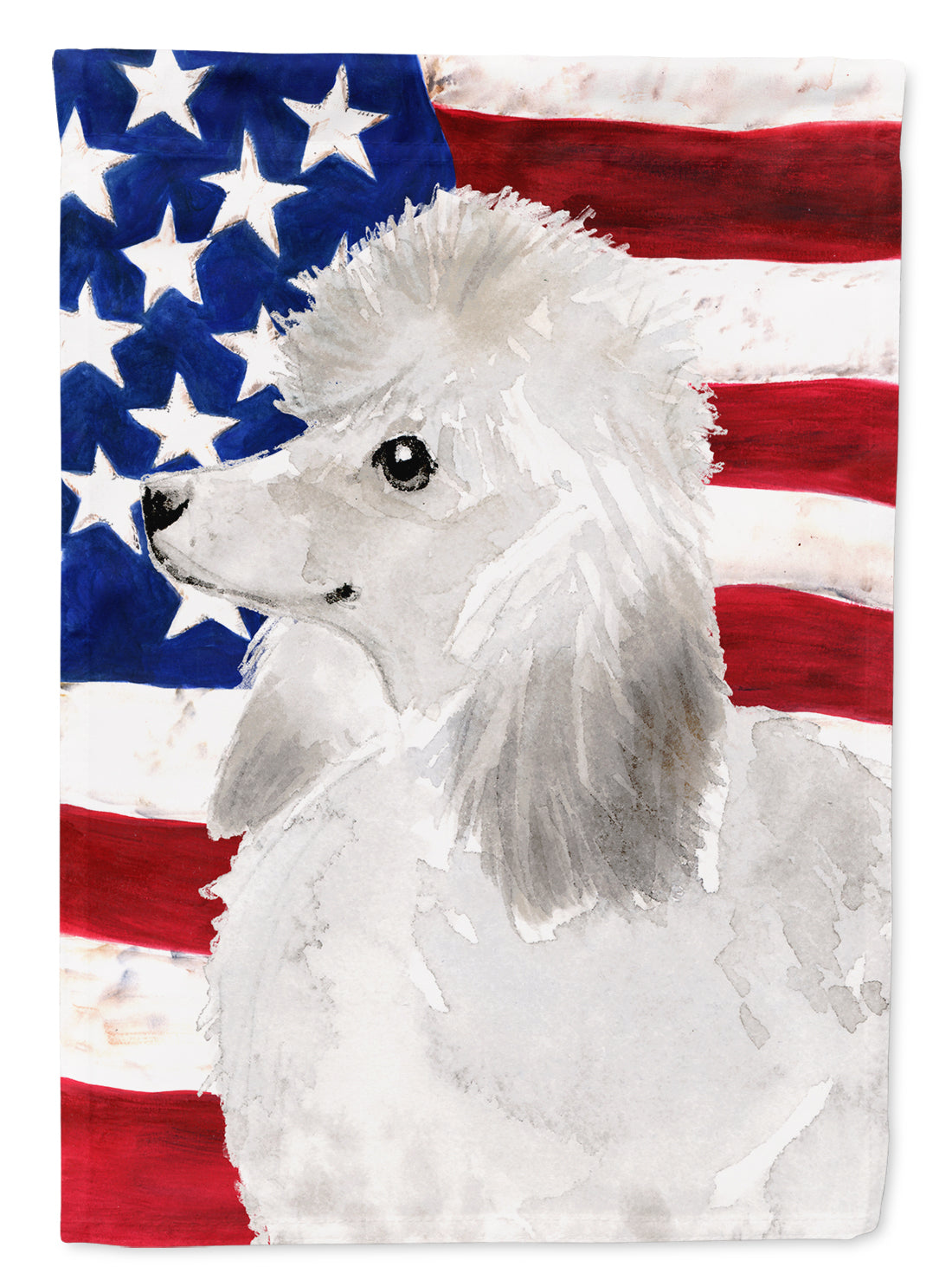 White Standard Poodle Patriotic Flag Garden Size BB9386GF  the-store.com.