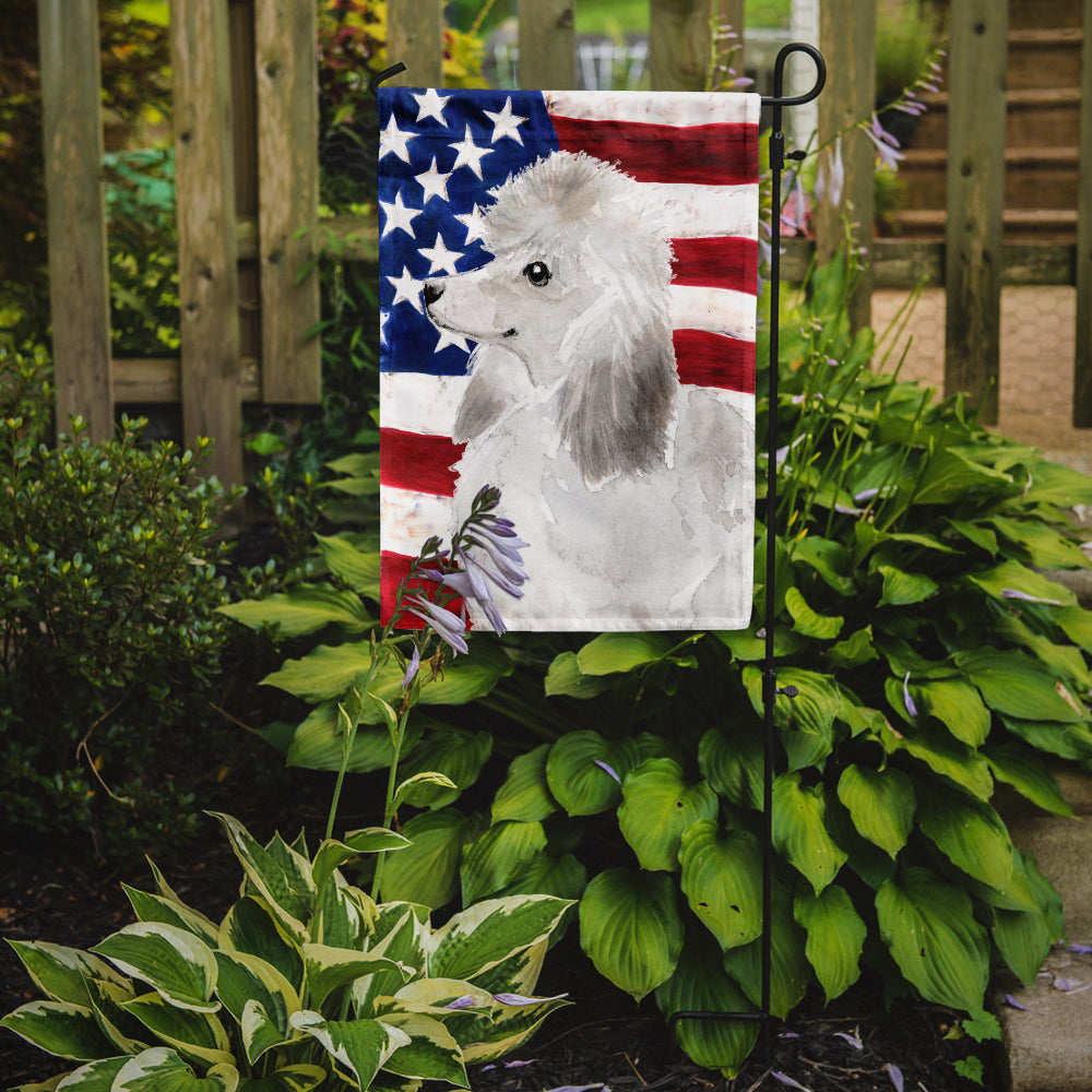 White Standard Poodle Patriotic Flag Garden Size BB9386GF  the-store.com.