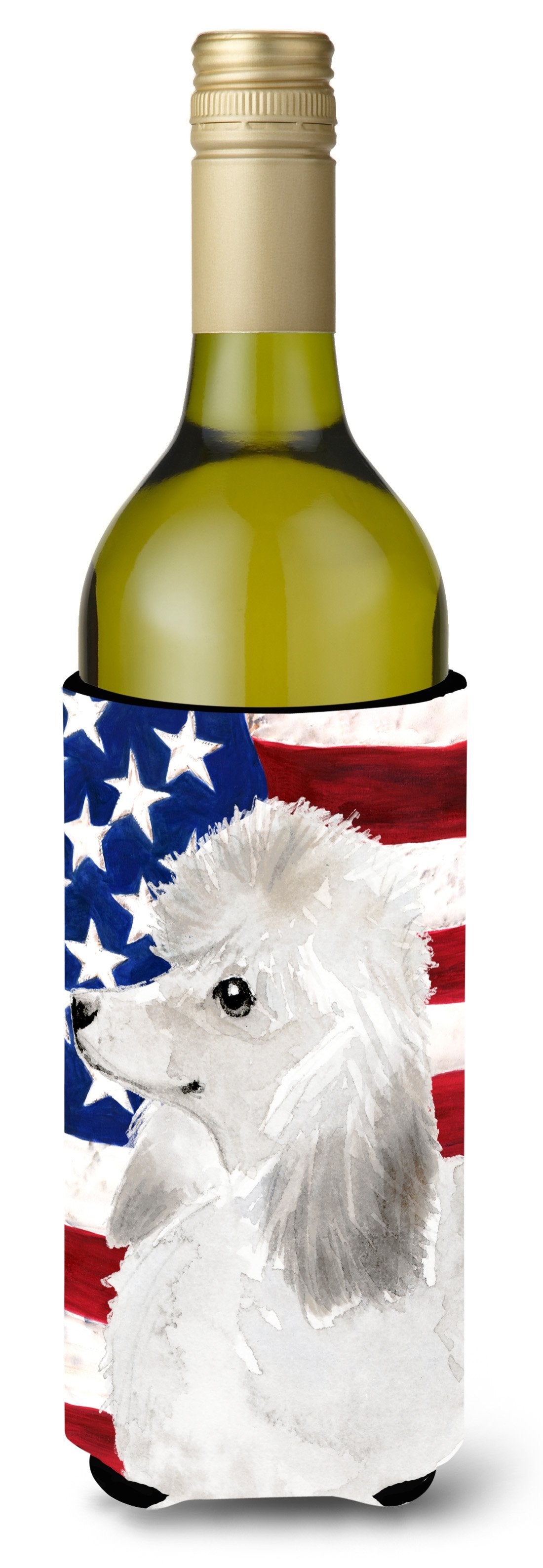 White Standard Poodle Patriotic Wine Bottle Beverge Insulator Hugger BB9386LITERK by Caroline's Treasures
