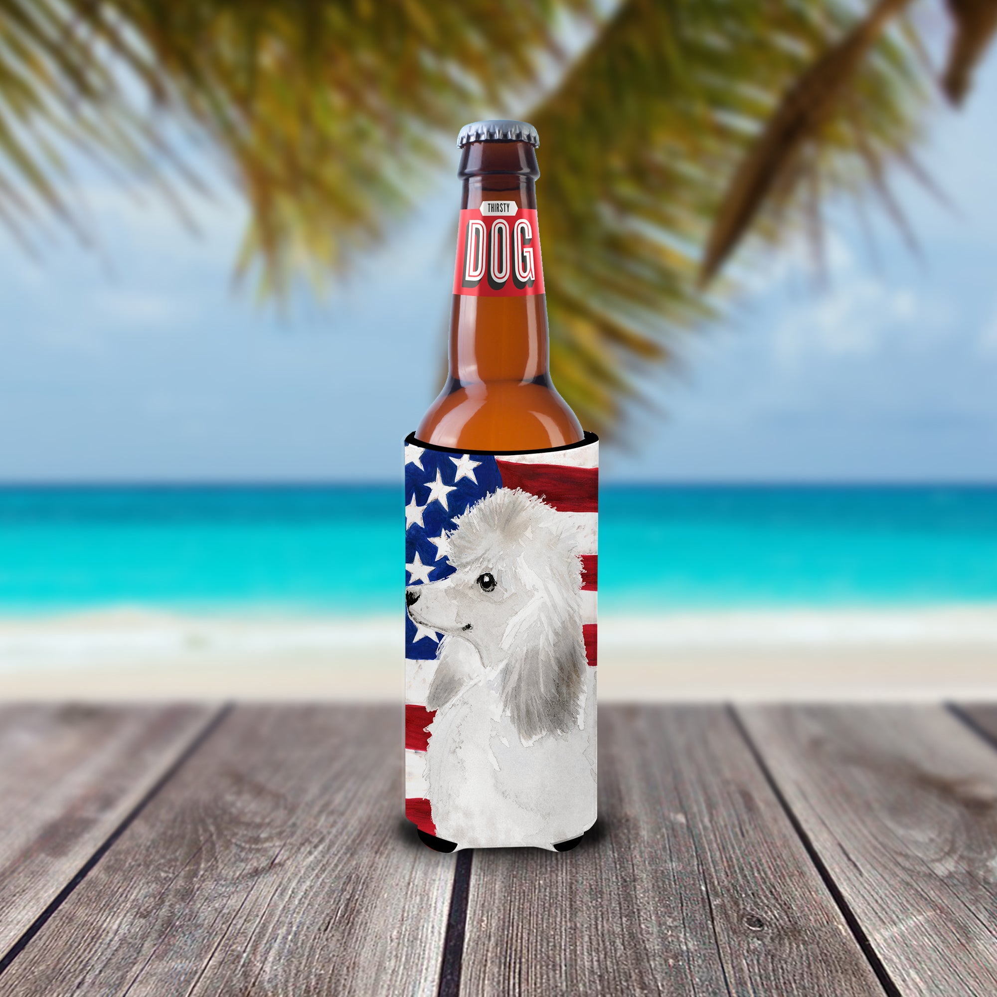 White Standard Poodle Patriotic  Ultra Hugger for slim cans BB9386MUK  the-store.com.