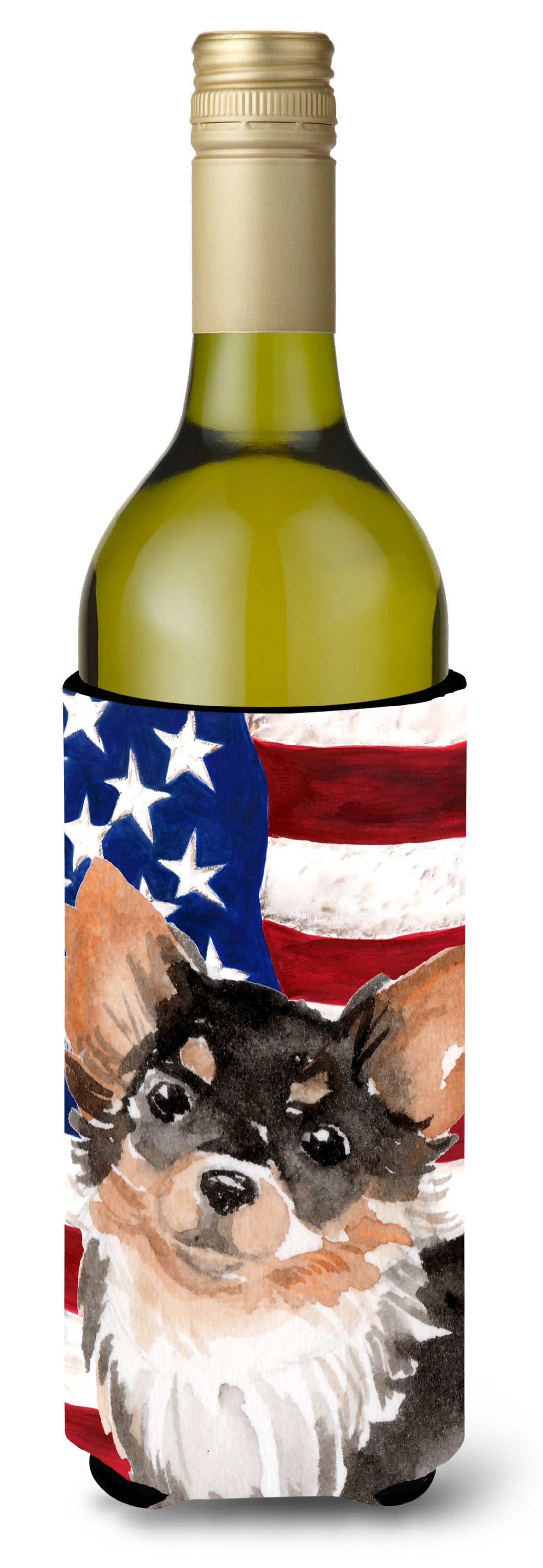 Long Haired Chihuahua Patriotic Wine Bottle Beverge Insulator Hugger BB9389LITERK by Caroline&#39;s Treasures