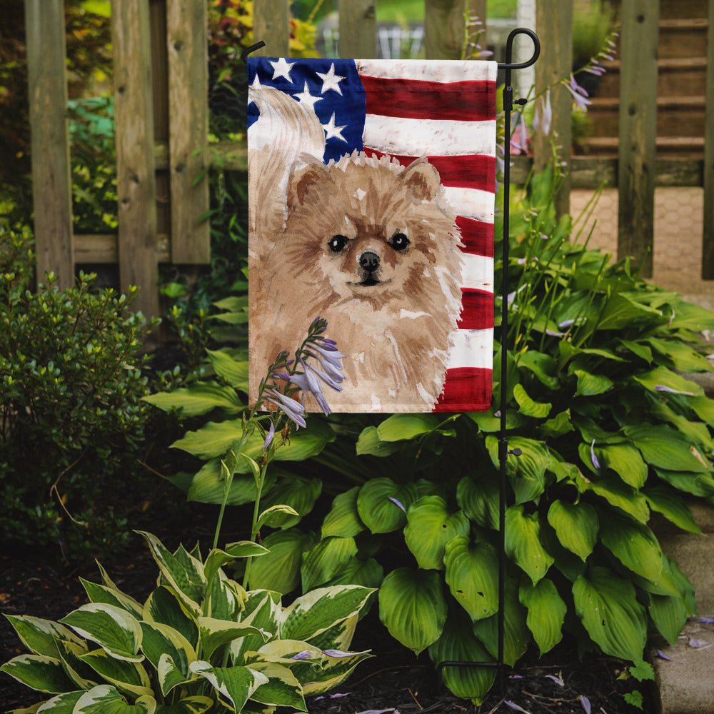Pomeranian Patriotic Flag Garden Size BB9390GF