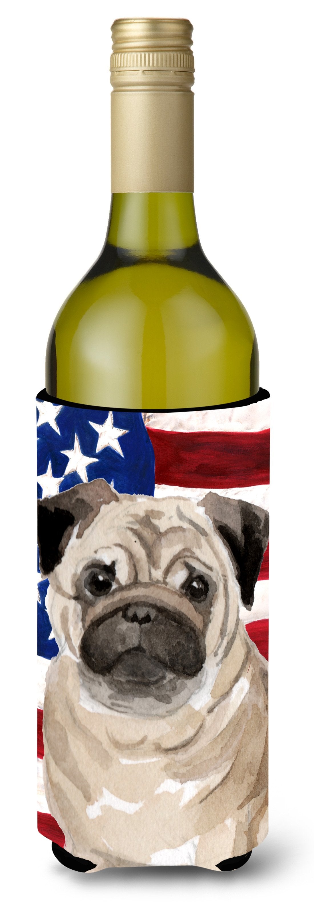 Fawn Pug Patriotic Wine Bottle Beverge Insulator Hugger BB9391LITERK by Caroline&#39;s Treasures