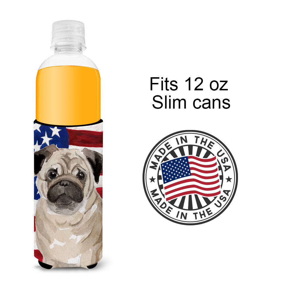 Fawn Pug Patriotic  Ultra Hugger for slim cans BB9391MUK  the-store.com.