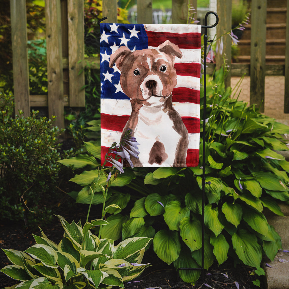 Red Staffie Bull Terrier Patriotic Flag Garden Size BB9392GF  the-store.com.