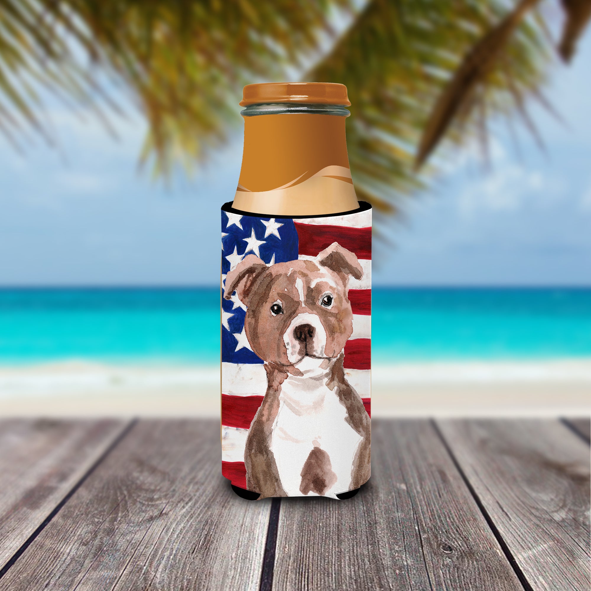 Red Staffie Bull Terrier Patriotic  Ultra Hugger for slim cans BB9392MUK  the-store.com.