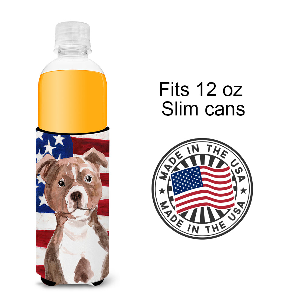 Red Staffie Bull Terrier Patriotic  Ultra Hugger for slim cans BB9392MUK