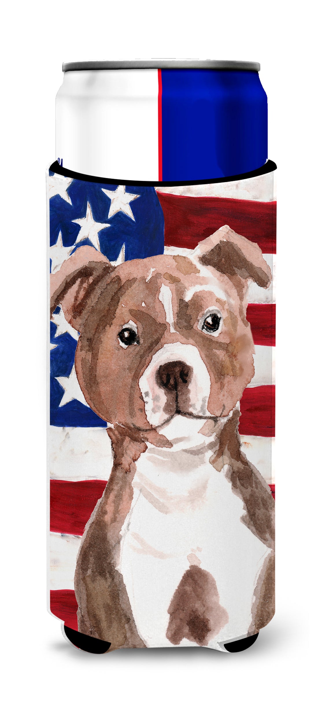 Red Staffie Bull Terrier Patriotic  Ultra Hugger for slim cans BB9392MUK  the-store.com.