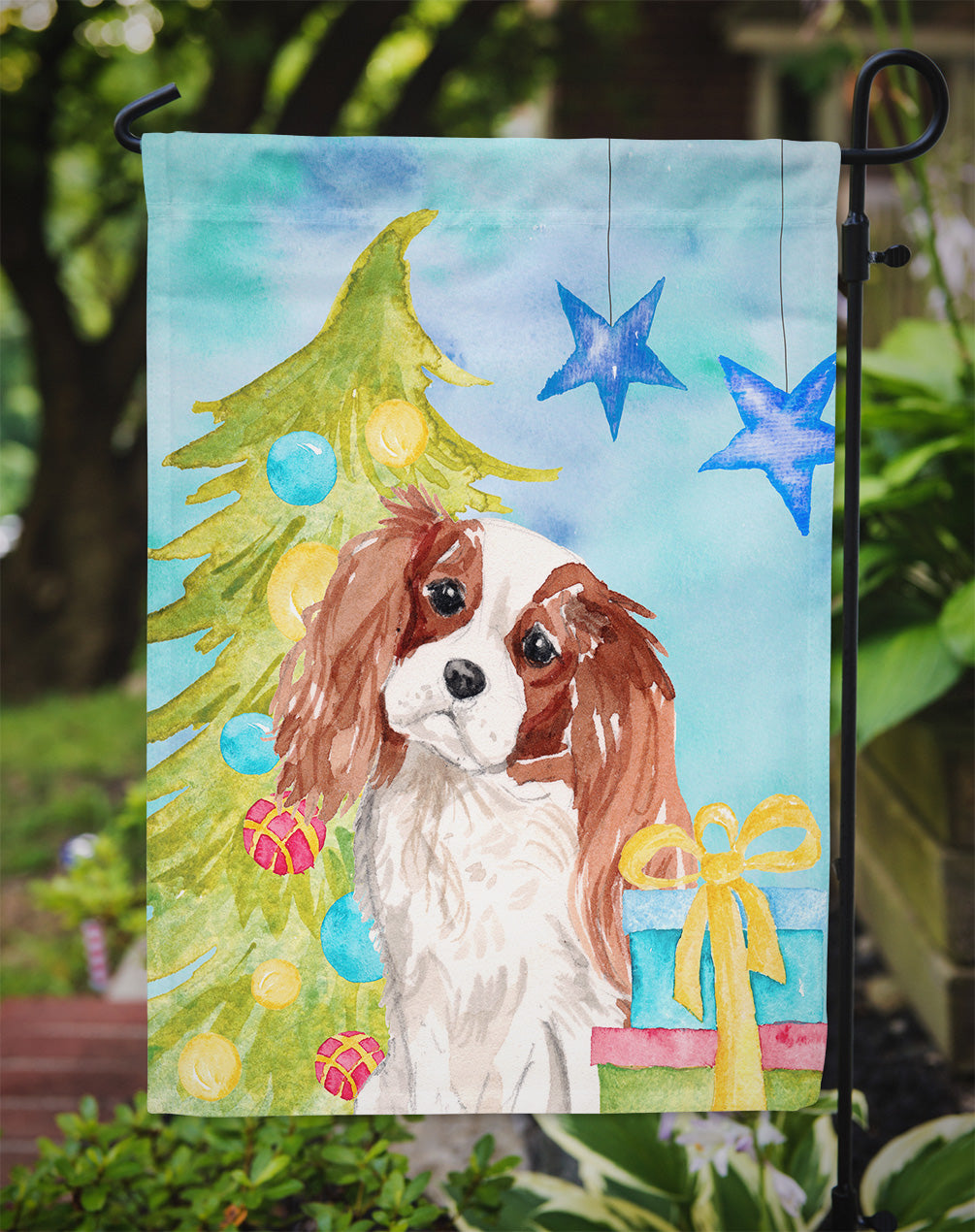 Caroline's Treasures Blenheim Cavalier Spaniel Christmas Garden Flag - Outdoor Decorative Yard Flag BB9393GF