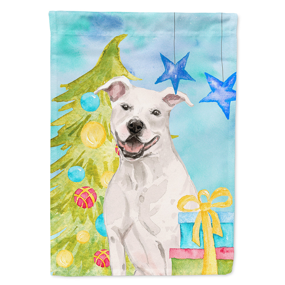 White Staffie Bull Terrier Christmas Flag Canvas House Size BB9396CHF  the-store.com.