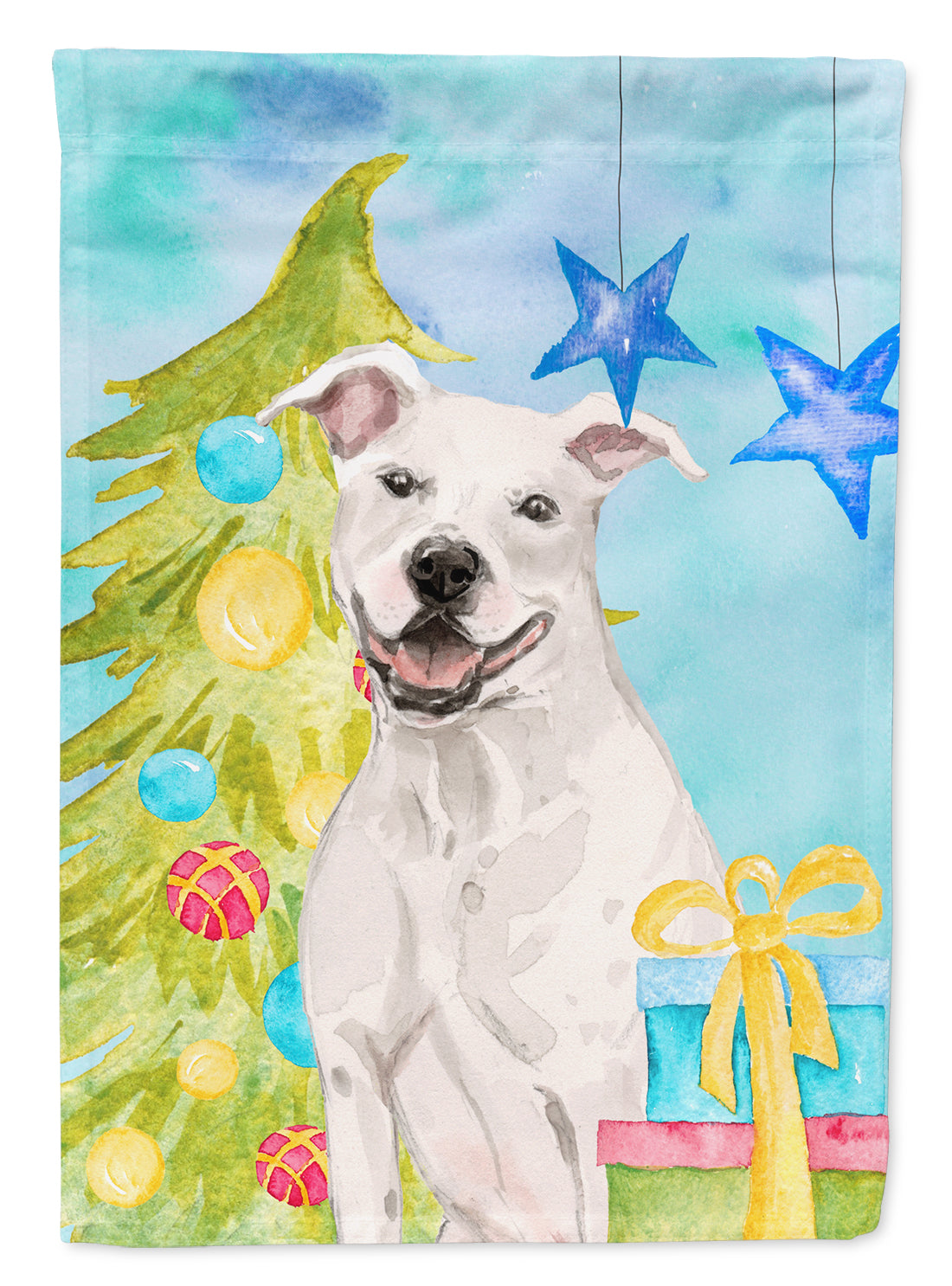 White Staffie Bull Terrier Christmas Flag Garden Size BB9396GF