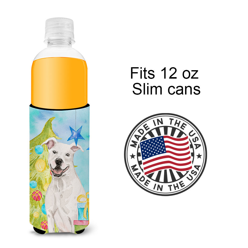 White Staffie Bull Terrier Christmas  Ultra Hugger for slim cans BB9396MUK  the-store.com.