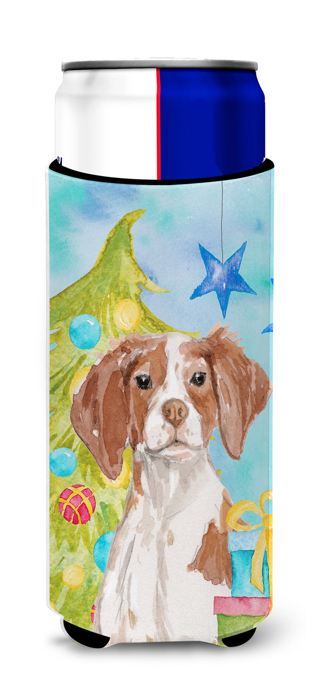 Brittany Spaniel Christmas  Ultra Hugger for slim cans BB9399MUK  the-store.com.