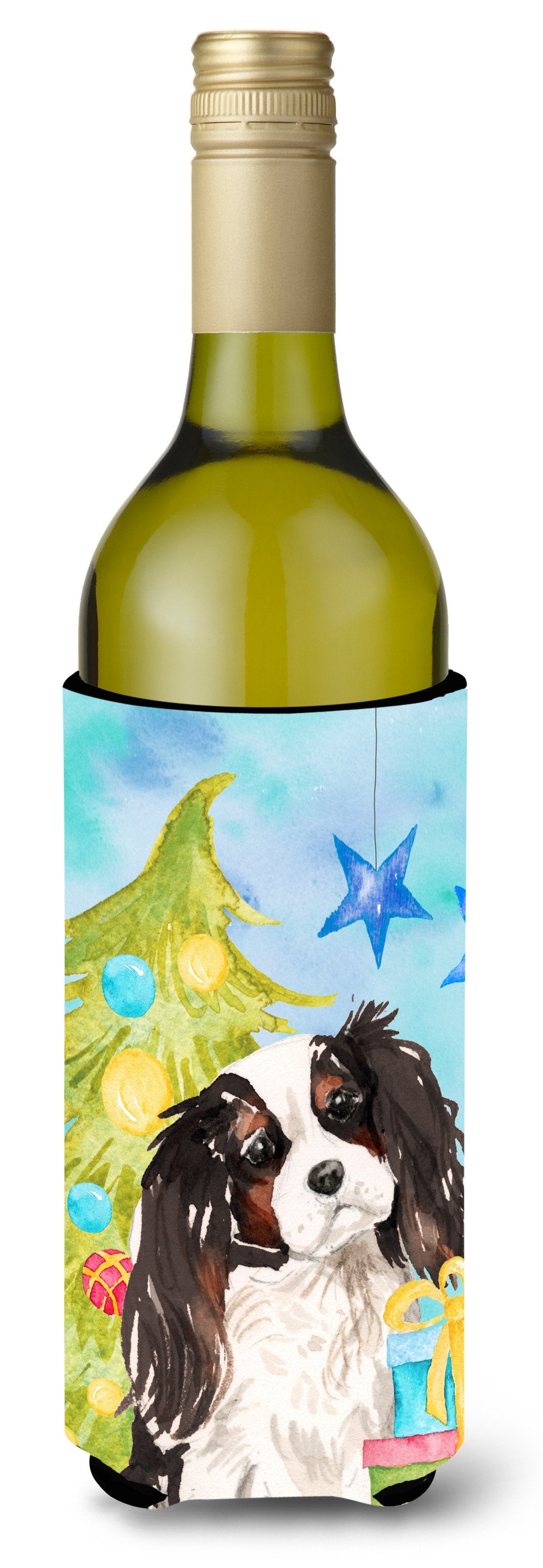 Tricolor Cavalier Spaniel Christmas Wine Bottle Beverge Insulator Hugger BB9402LITERK by Caroline&#39;s Treasures