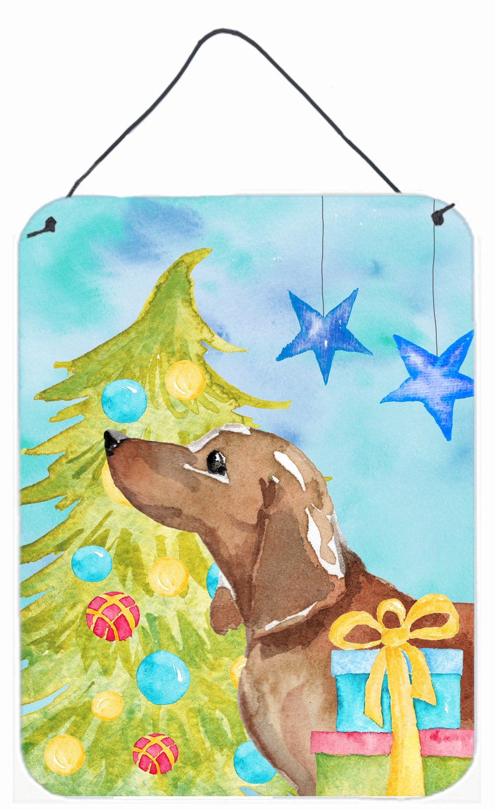 Red Tan Dachshund Christmas Wall or Door Hanging Prints BB9406DS1216 by Caroline's Treasures