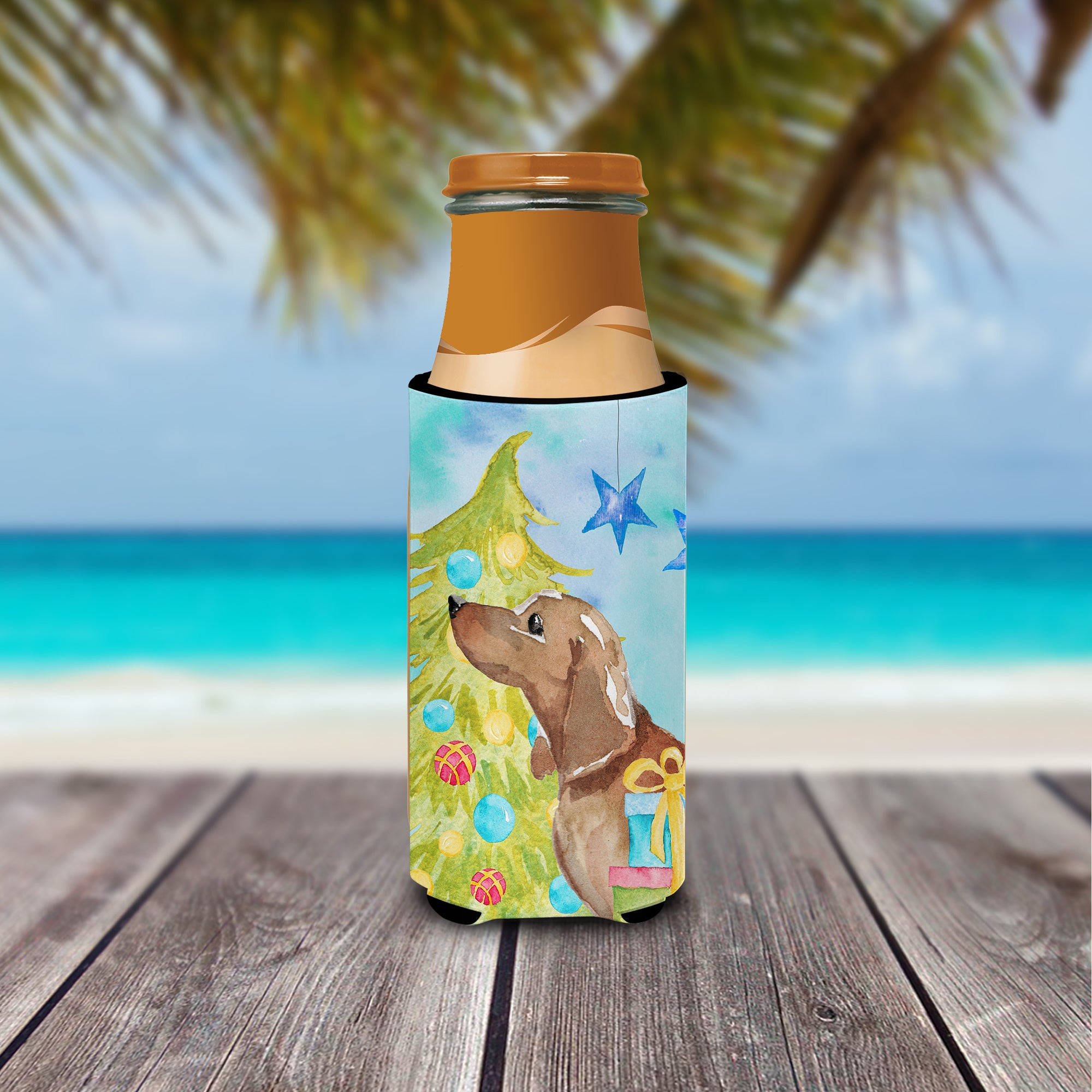 Red Tan Dachshund Christmas  Ultra Hugger for slim cans BB9406MUK  the-store.com.