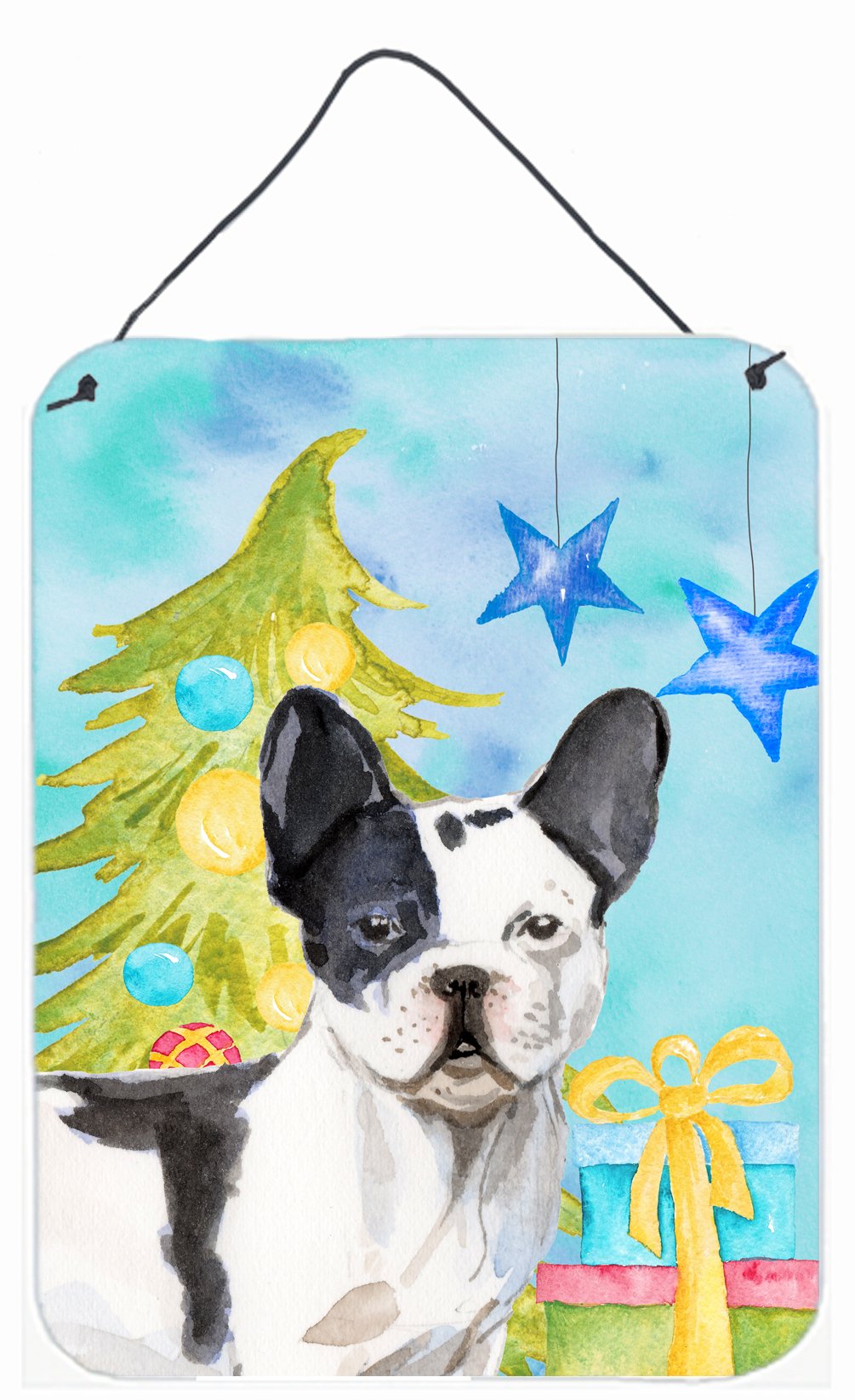 Black White French Bulldog Christmas Wall or Door Hanging Prints BB9407DS1216 by Caroline's Treasures