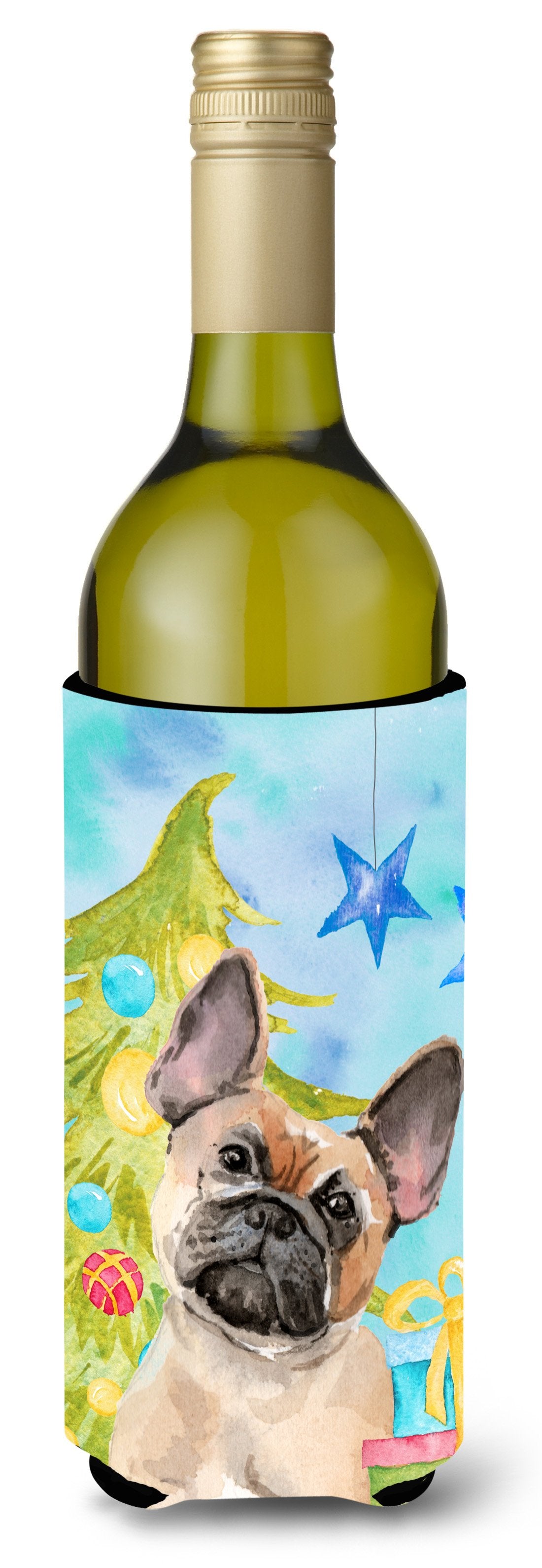 Fawn French Bulldog Christmas Wine Bottle Beverge Insulator Hugger BB9417LITERK by Caroline&#39;s Treasures