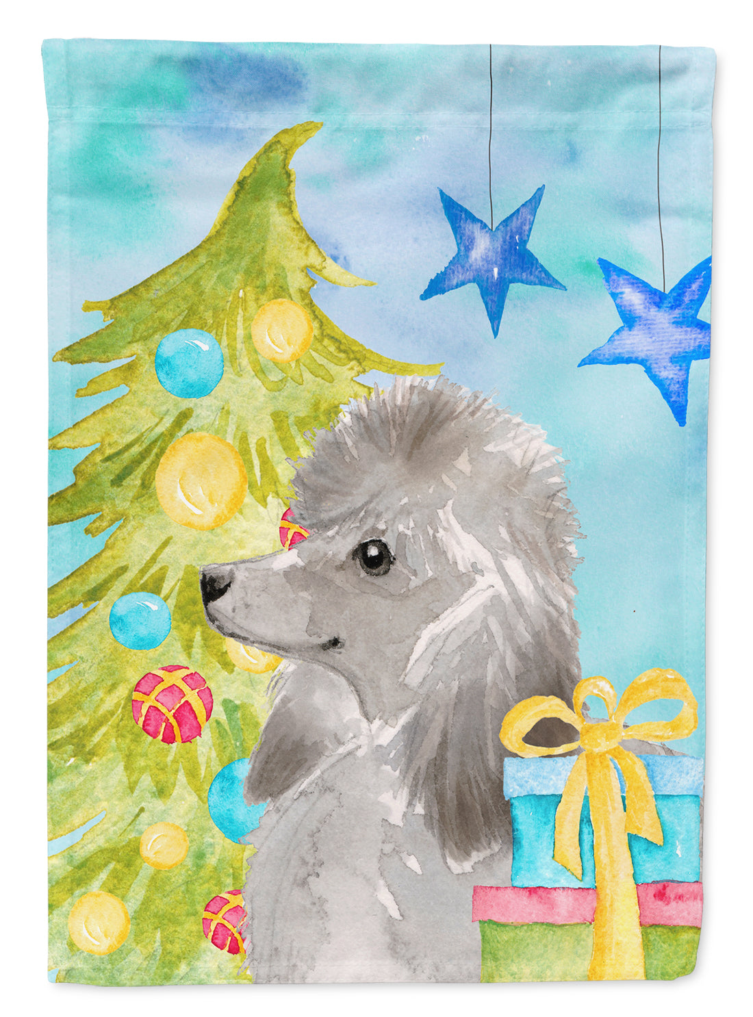 Grey Standard Poodle Christmas Flag Canvas House Size BB9420CHF