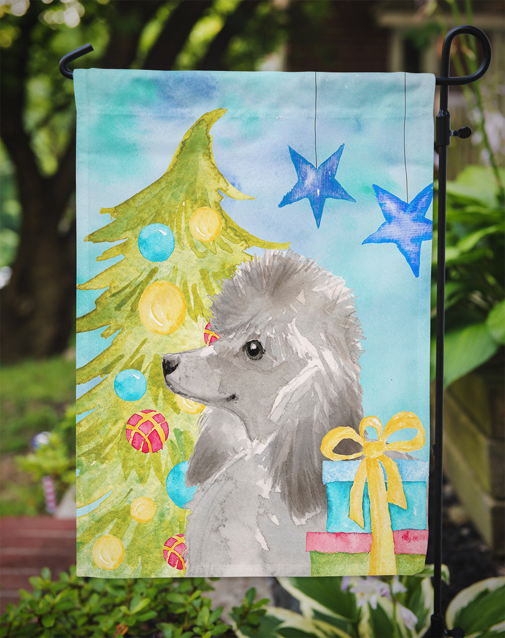 Grey Standard Poodle Christmas Flag Garden Size BB9420GF