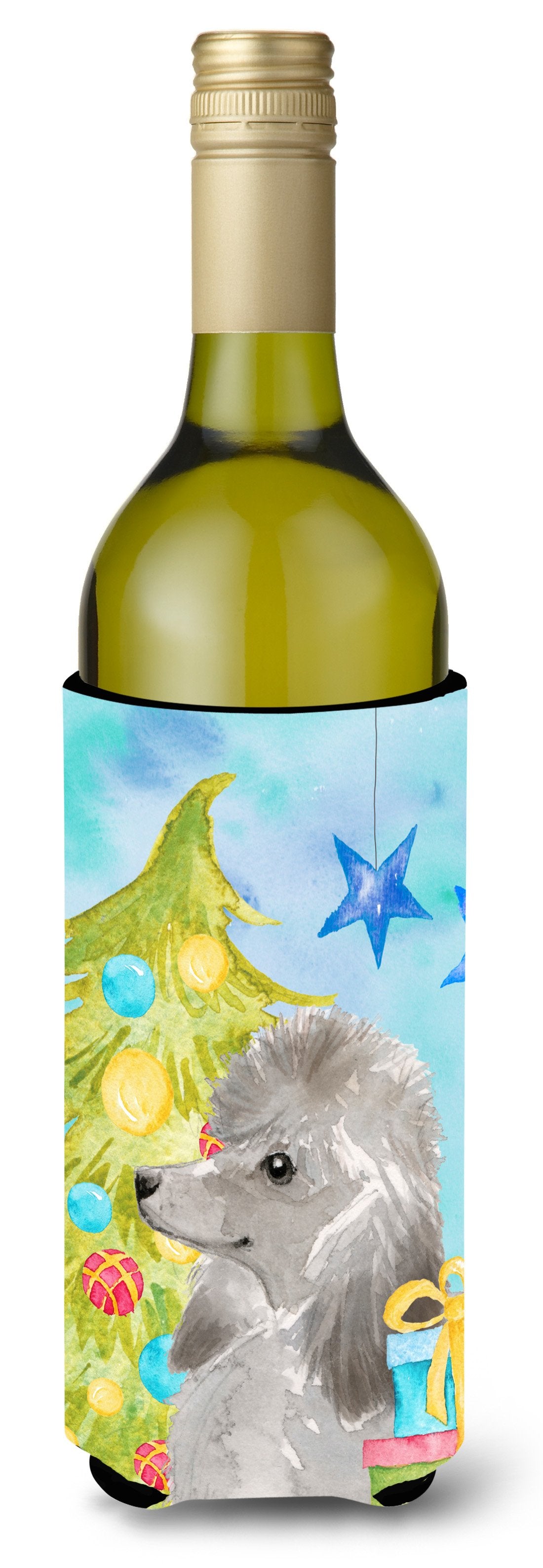 Grey Standard Poodle Christmas Wine Bottle Beverge Insulator Hugger BB9420LITERK by Caroline&#39;s Treasures