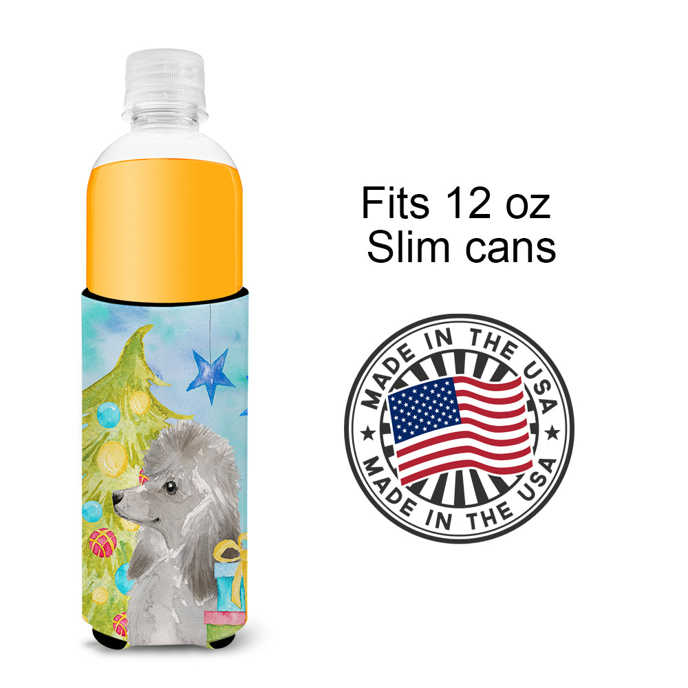 Grey Standard Poodle Christmas  Ultra Hugger for slim cans BB9420MUK