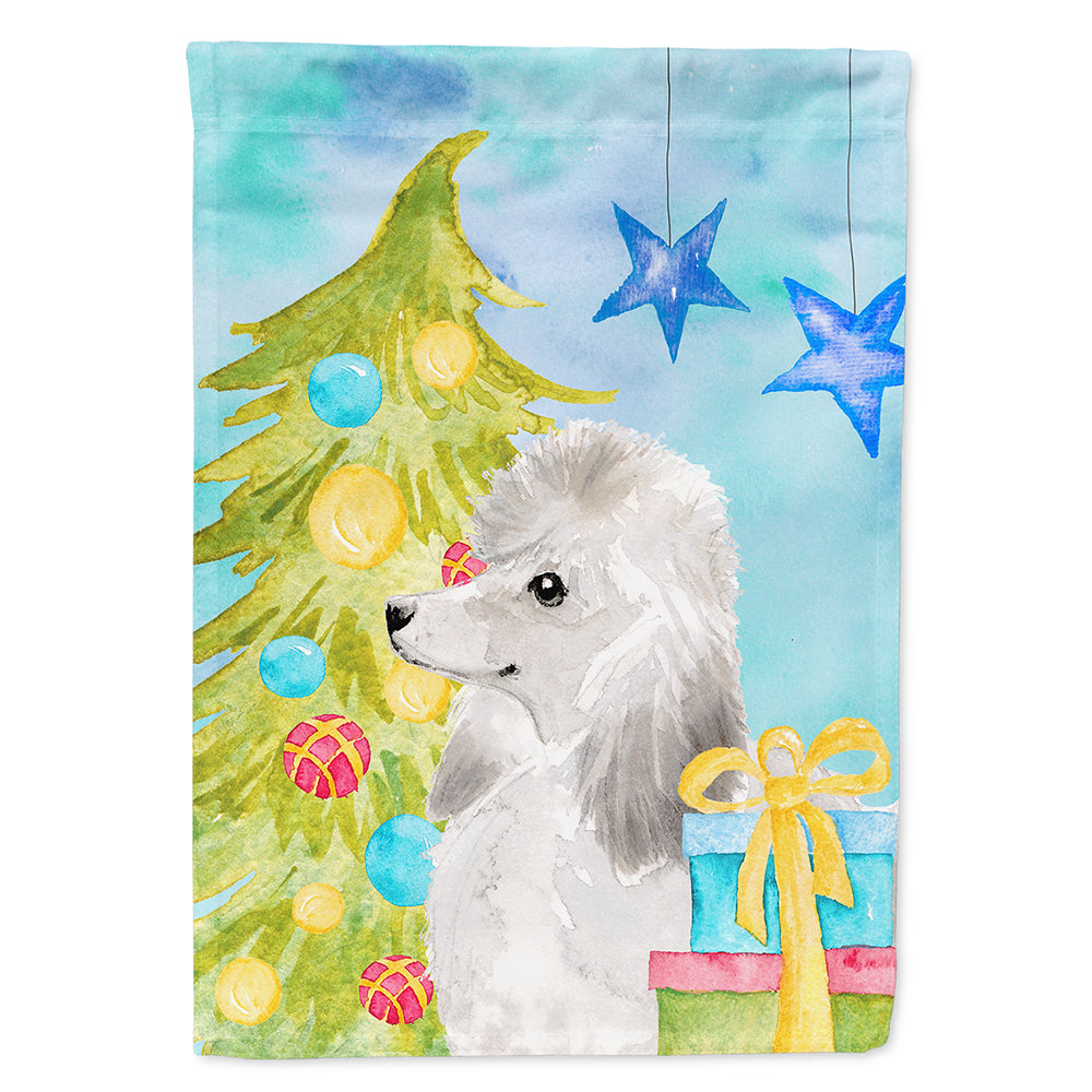 White Standard Poodle Christmas Flag Canvas House Size BB9421CHF
