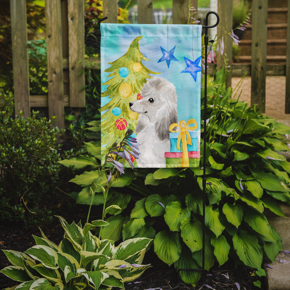 White Standard Poodle Christmas Flag Garden Size BB9421GF  the-store.com.