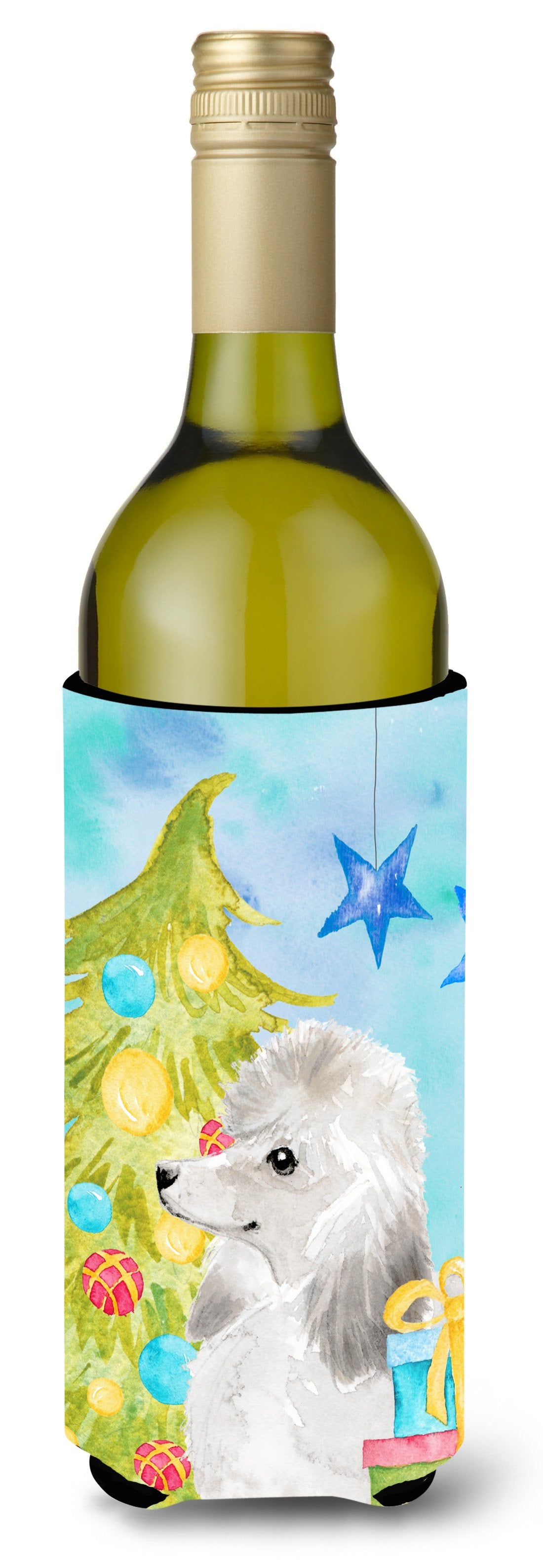 White Standard Poodle Christmas Wine Bottle Beverge Insulator Hugger BB9421LITERK by Caroline&#39;s Treasures