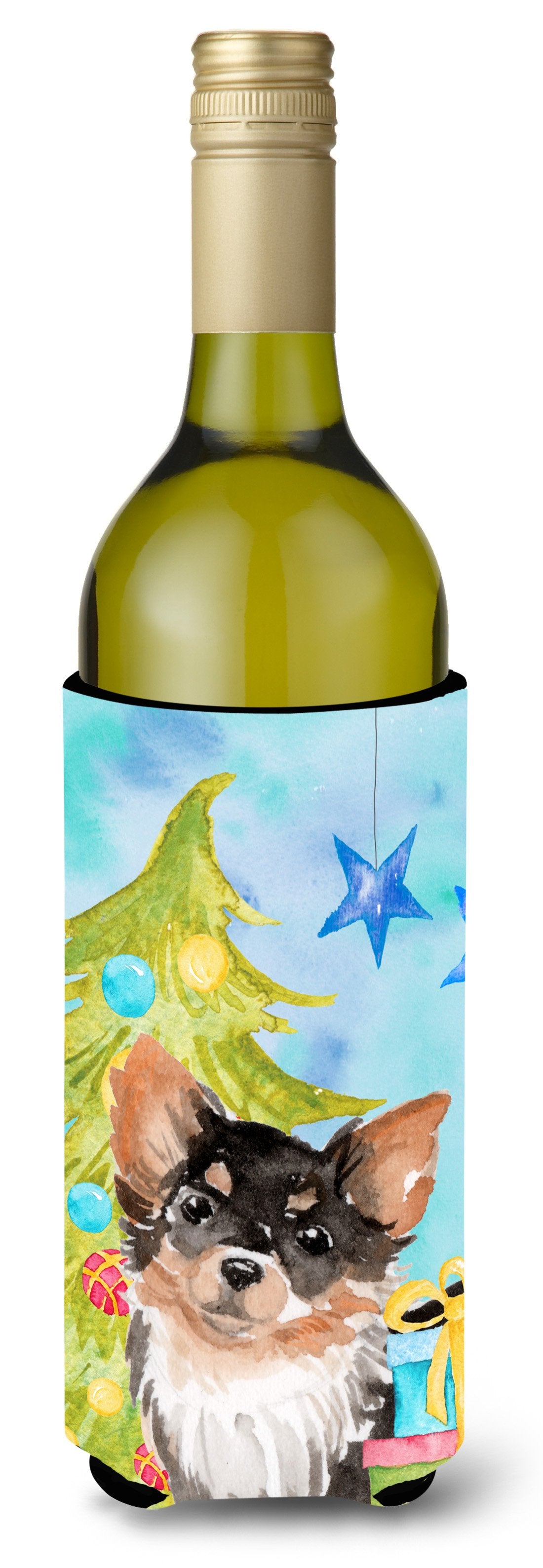 Long Haired Chihuahua Christmas Wine Bottle Beverge Insulator Hugger BB9424LITERK by Caroline&#39;s Treasures