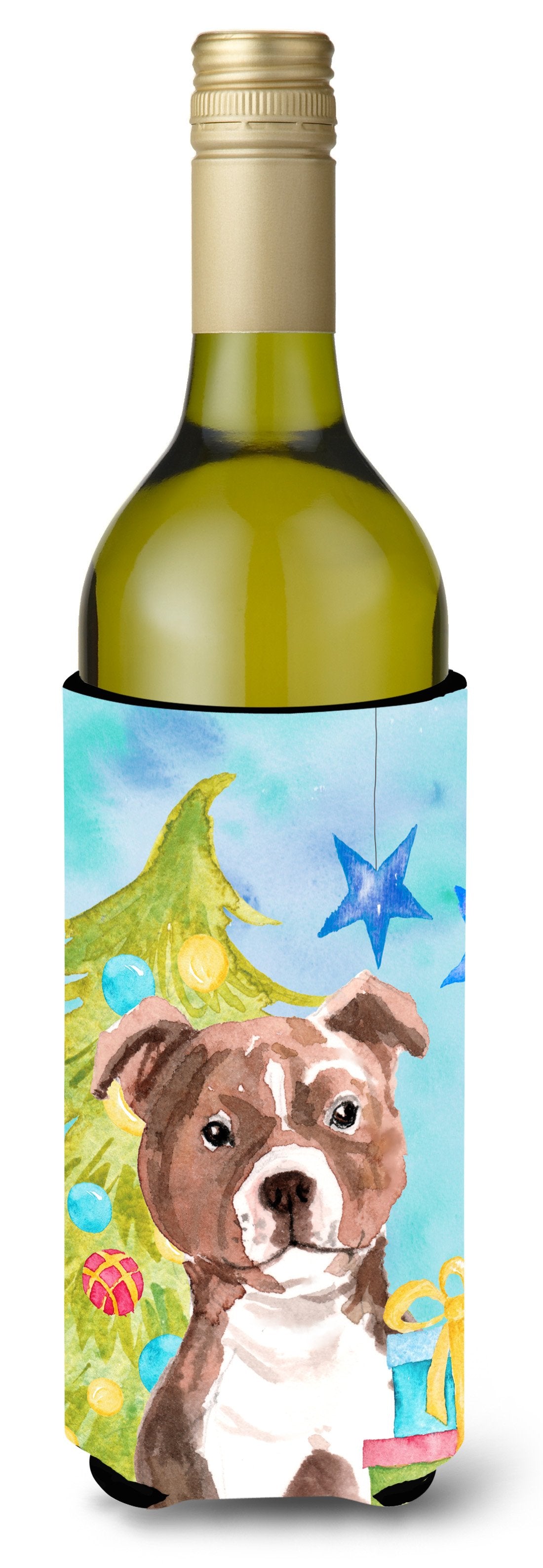 Red Staffie Bull Terrier Christmas Wine Bottle Beverge Insulator Hugger BB9427LITERK by Caroline&#39;s Treasures